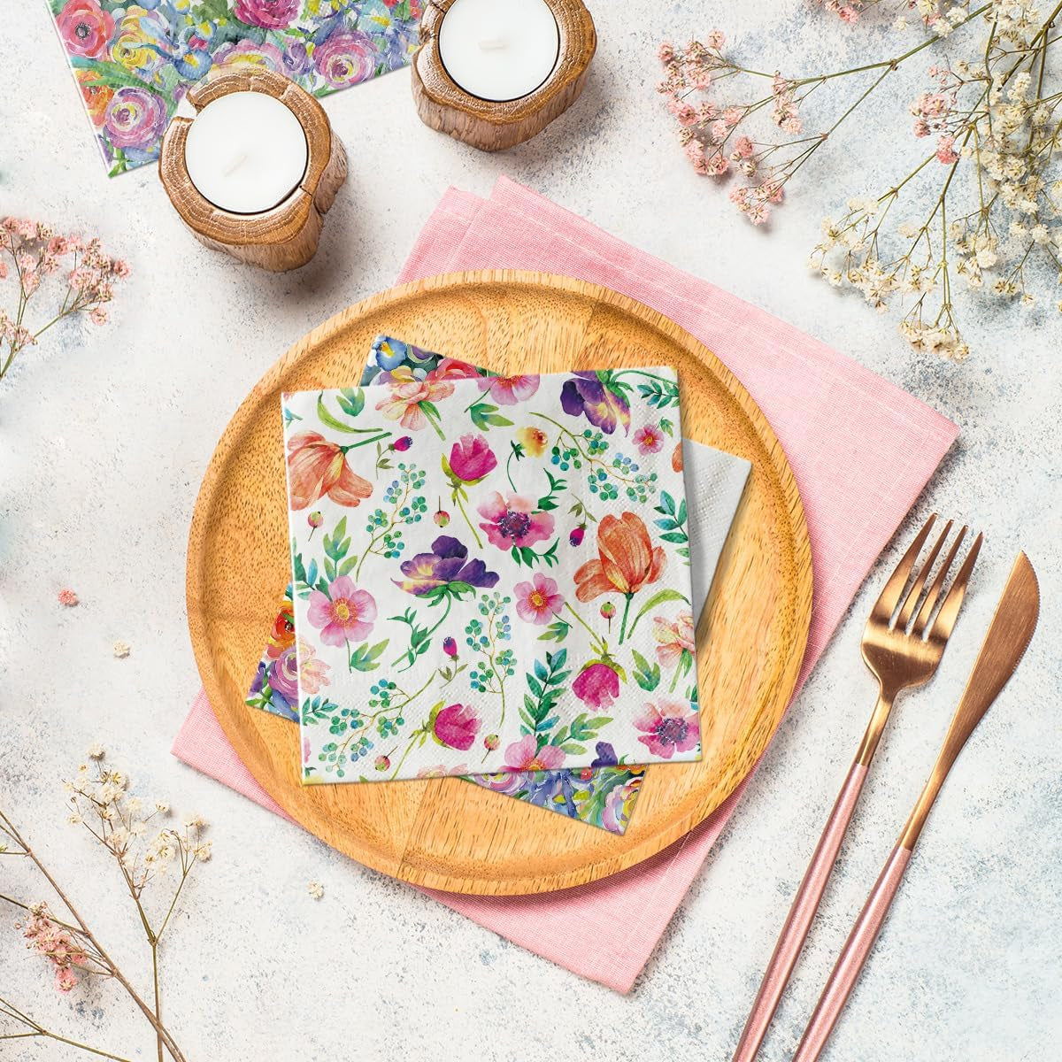 PAW - Șervețele 3 straturi (33 X 33 Cm) I 20 bucăți I Perfect pentru zile de naștere, petreceri, nunți, comuniuni și sărbători I Decorațiuni de masă șervețele de hârtie colorate - Flori colorate Flora I Aranjament floral