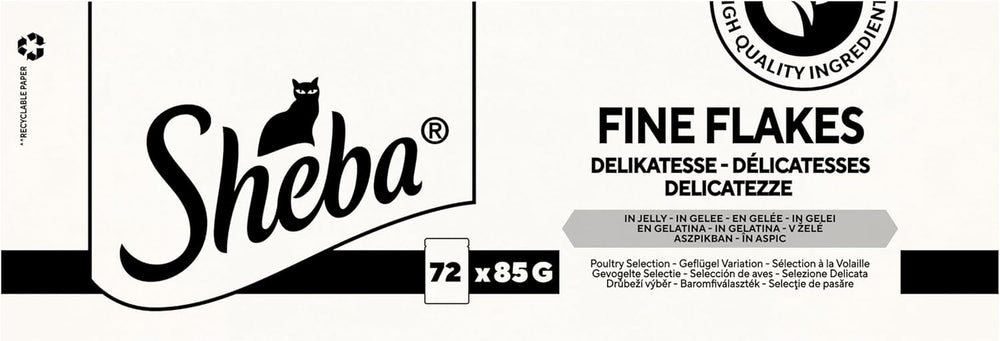 Hrană umedă pentru pisici SHEBA - 72 pliculețe x 85g - Varietate de păsări de curte în jeleu - Hrană umedă pentru pisici - 1 pachet mare