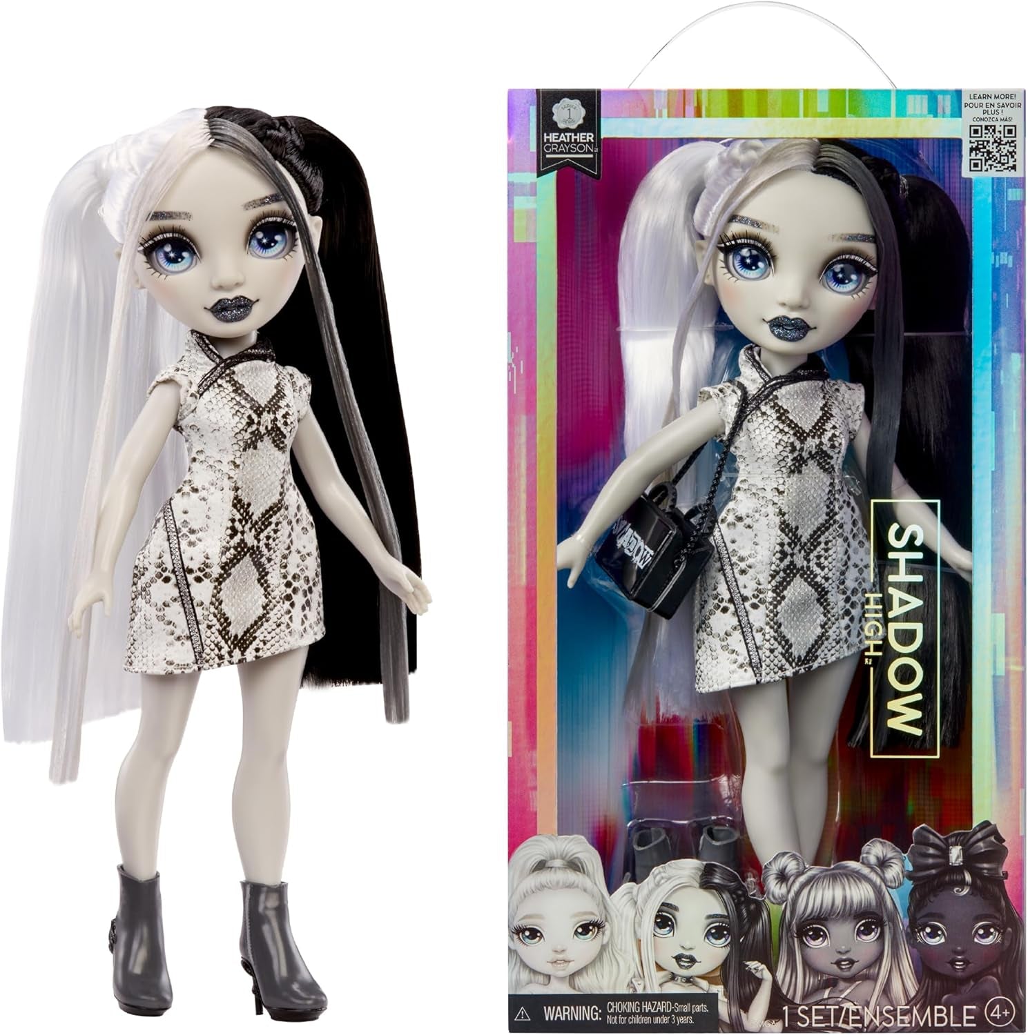 Rainbow High Shadow High Natasha Zima - 28 cm Modepuppe in Grauschattierungen, Weißes Haar und Outfit, Stylische Handtasche, Süßes Geschenk für Kinder von 4-10 Jahren