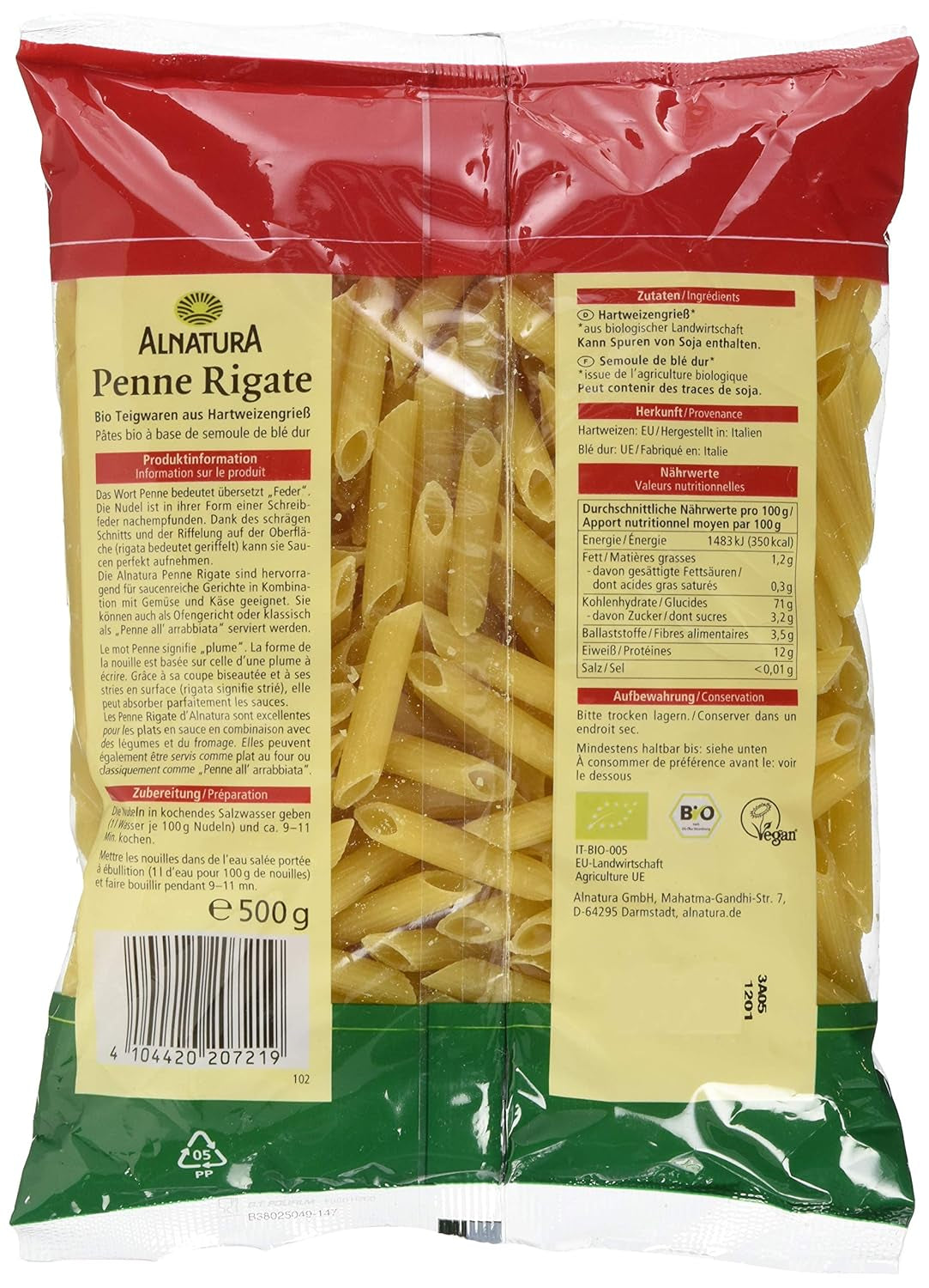 Biotészta Penne Rigate, 500g