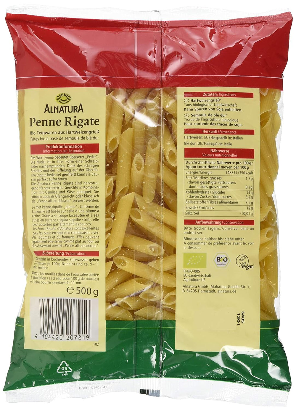 Biotészta Penne Rigate, 500g