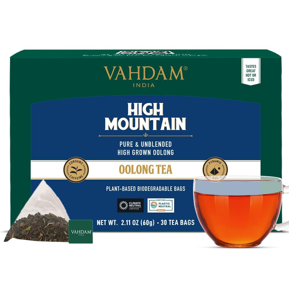 VAHDAM, ceai Oolong de munte (100 g) Cules manual în plantațiile de altitudine din Darjeeling | Frunze de ceai Oolong 100% naturale | Direct de la sursă din India | Se prepară ca ceai fierbinte/rece