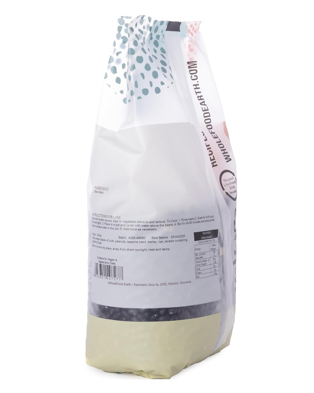 Fekete bab Wholefood Earth 1 kg nem GMO Természetes, magas rosttartalmú, magas fehérjetartalmú