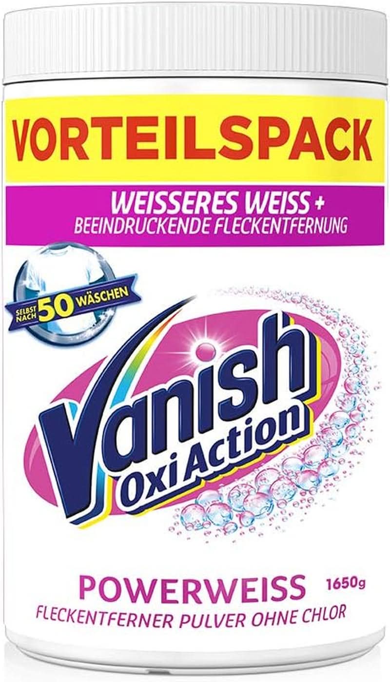 Vanish Oxi Action Powerwhite por - 1 x 1,125 kg - folteltávolító és klórmentes mosodajavító por - fehér ruhákhoz Mosószerek Naty Shop