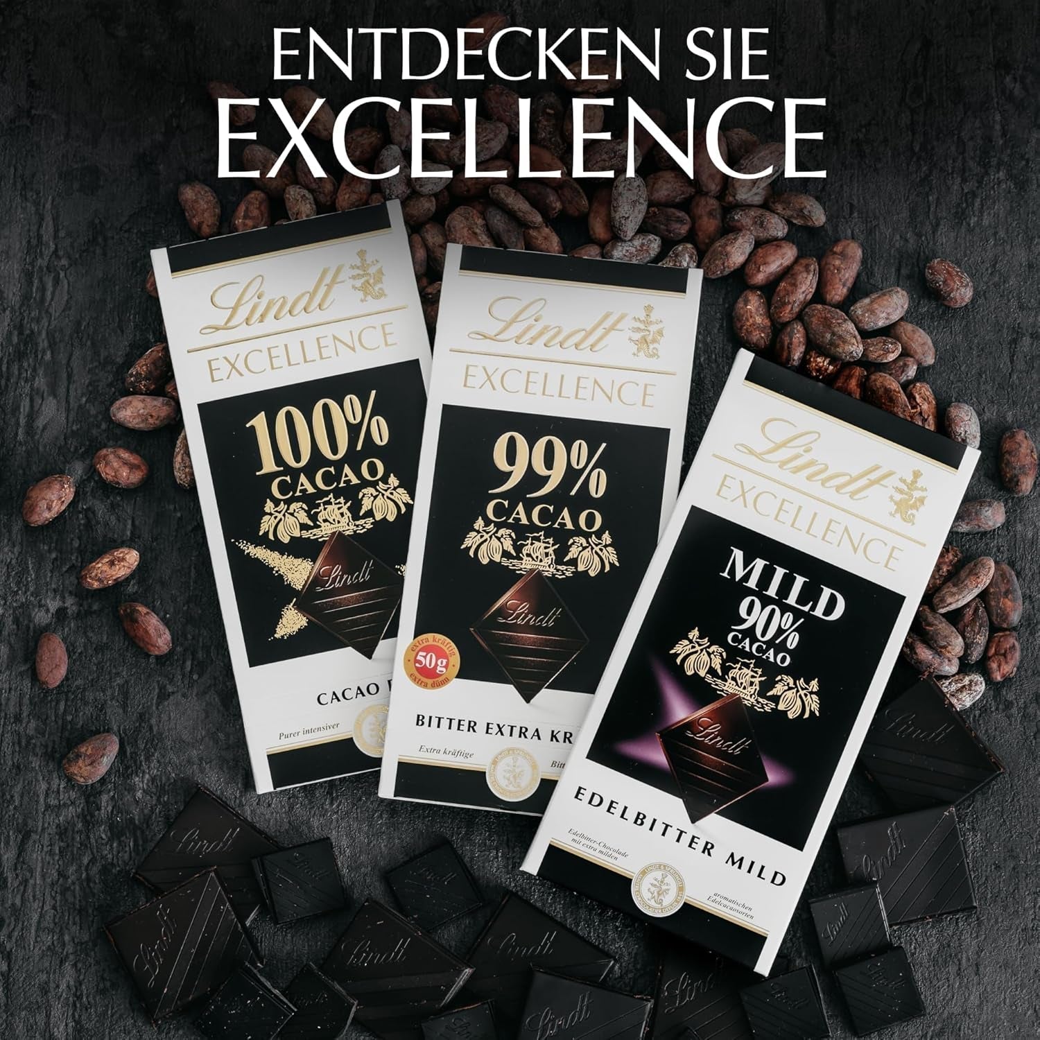 Lindt EXCELLENCE 99% Kakao - Edelbitter-Csokoládé | 50 G Tafel | Extra Kräftige keserűcsokoládé | Kakao-Geschmack erősítő | étcsokoládé | Vegán Schokolade | Schokoladengeschenk Naty Shop
