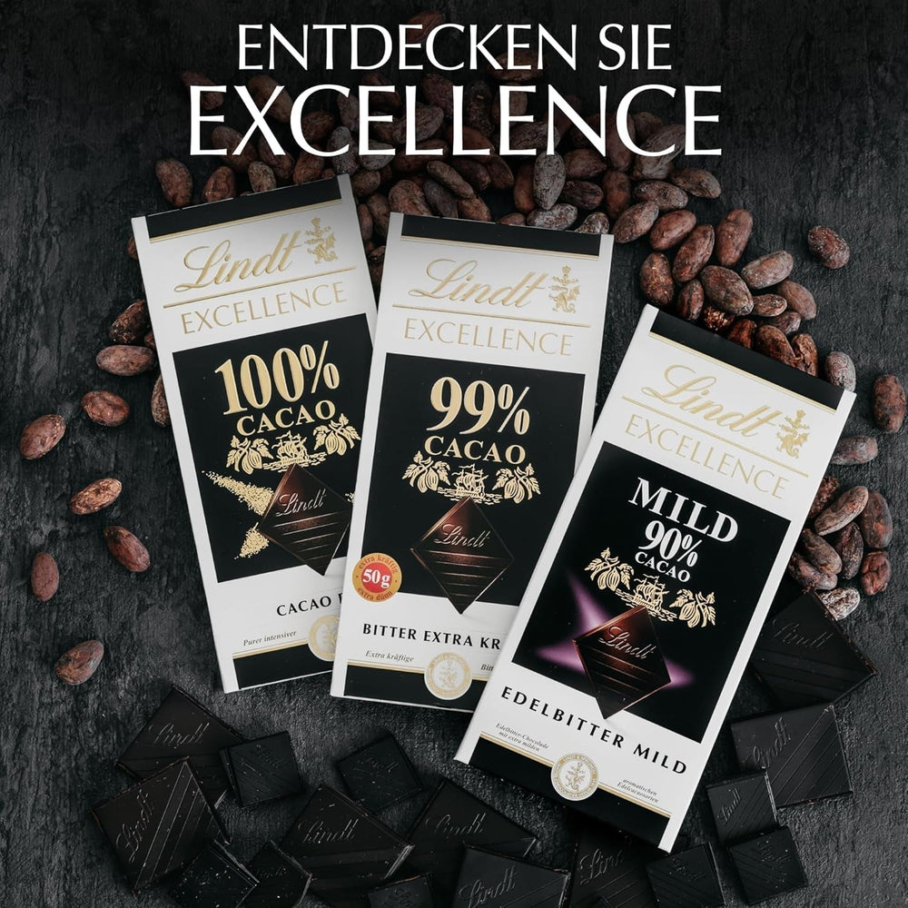 Lindt EXCELLENCE 99% Kakao - Edelbitter-Csokoládé | 50 G Tafel | Extra Kräftige keserűcsokoládé | Kakao-Geschmack erősítő | étcsokoládé | Vegán Schokolade | Schokoladengeschenk Naty Shop