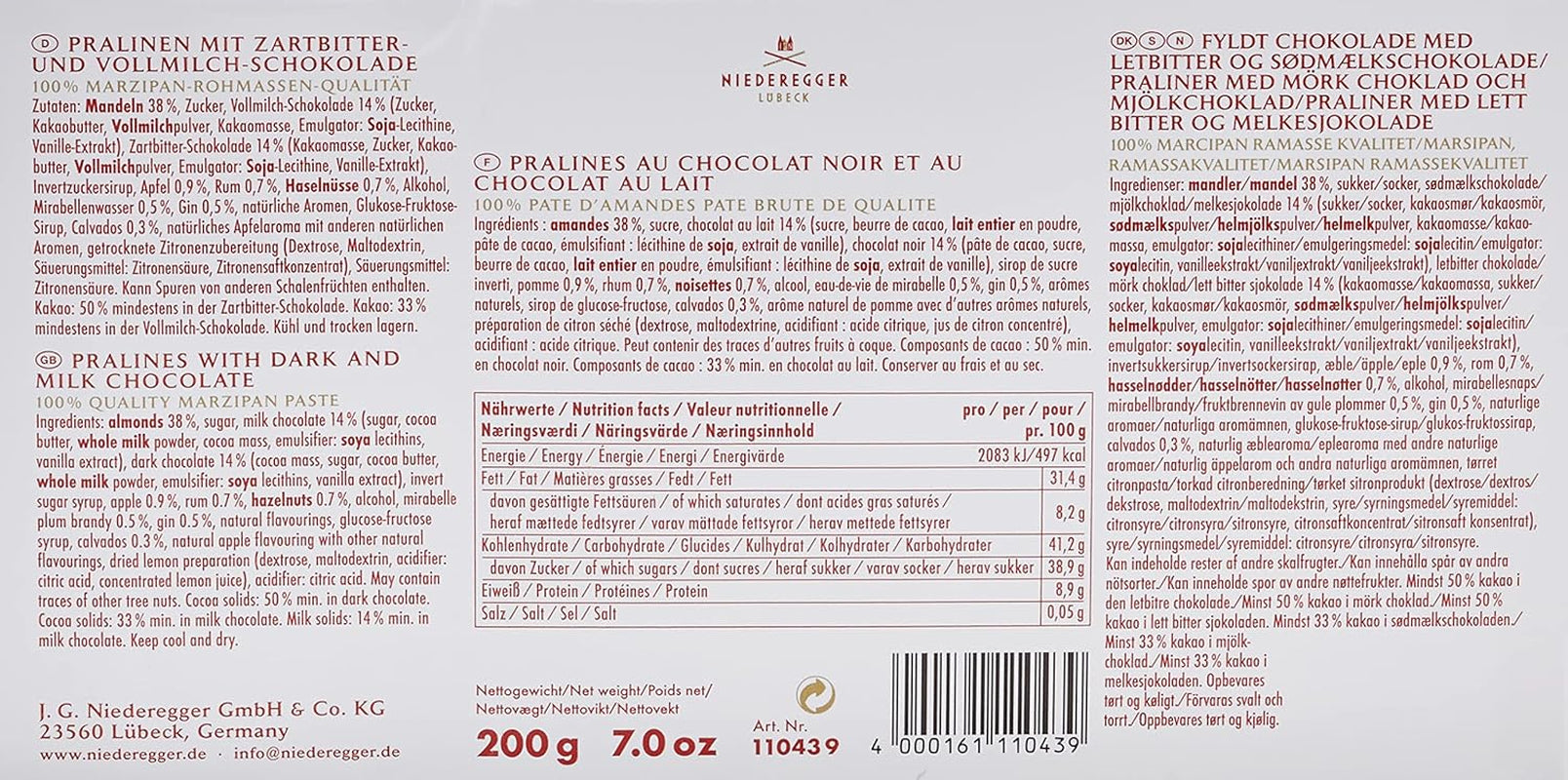 Marțipan Niederegger Variante Clasice (alcoolic) 200g
