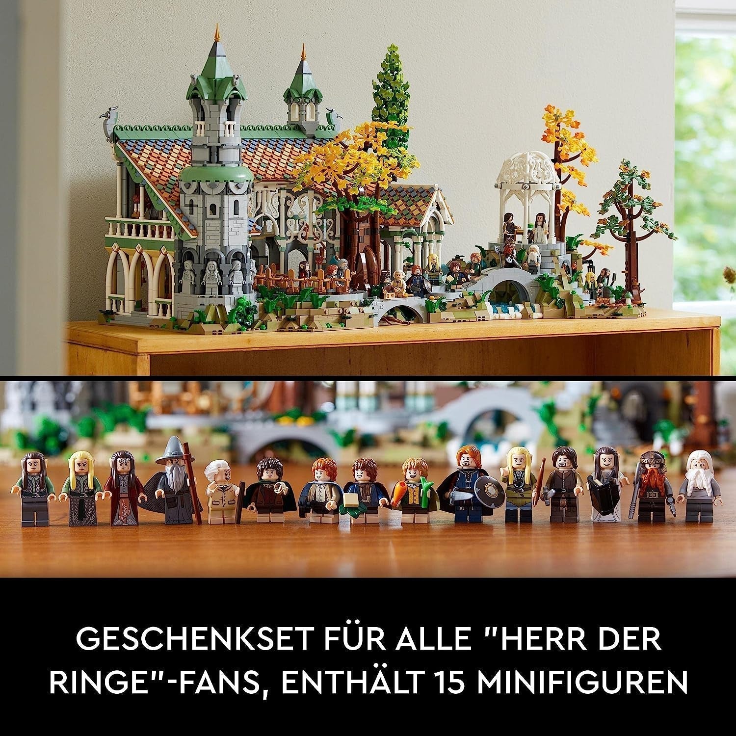 LEGO Icons A Gyűrűk Ura: Rivendell - Felnőtt gyűjtemény és bemutató készlet 15 egyedi minifigurával, köztük Gandalf, Legolas, Aragorn és Frodó, kizárólag az Amazonon - 10316 Építőkészletek Besuche den LEGO-Store