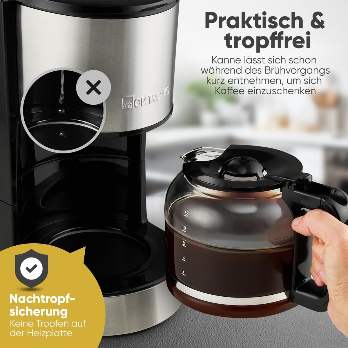 Espressor de cafea cu filtru Clatronic® | pentru 12-14 cești | Espressor de cafea cu filtru | Carcasă din oțel inoxidabil | Anti-picurare | Espressor | Espressor de cafea cu filtru | 800W | KA 3808