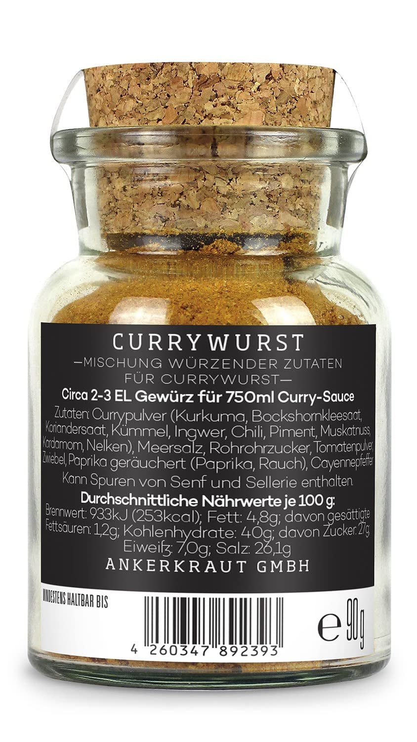 Ankerkraut Currywurst, 90 g parafa üvegben, Gewürzmischung zum Anmischen selbstgemachter Currywurst-szósz vagy öntet