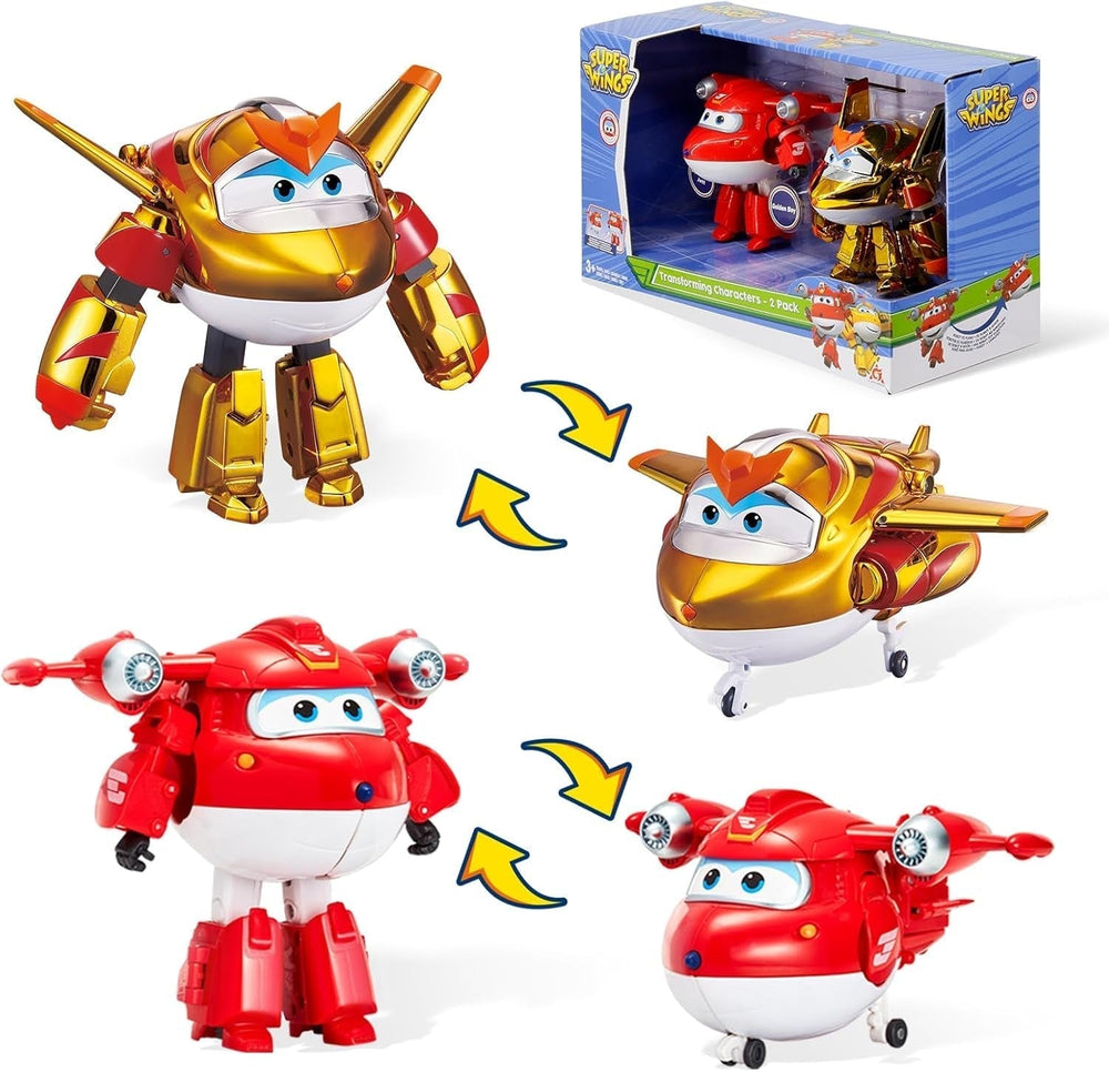 Auldey EU740283 Super Wings Transformer figura JETT Supercharge 12 cm, színes akciófigurák Naty Shop Jett Golden Boy