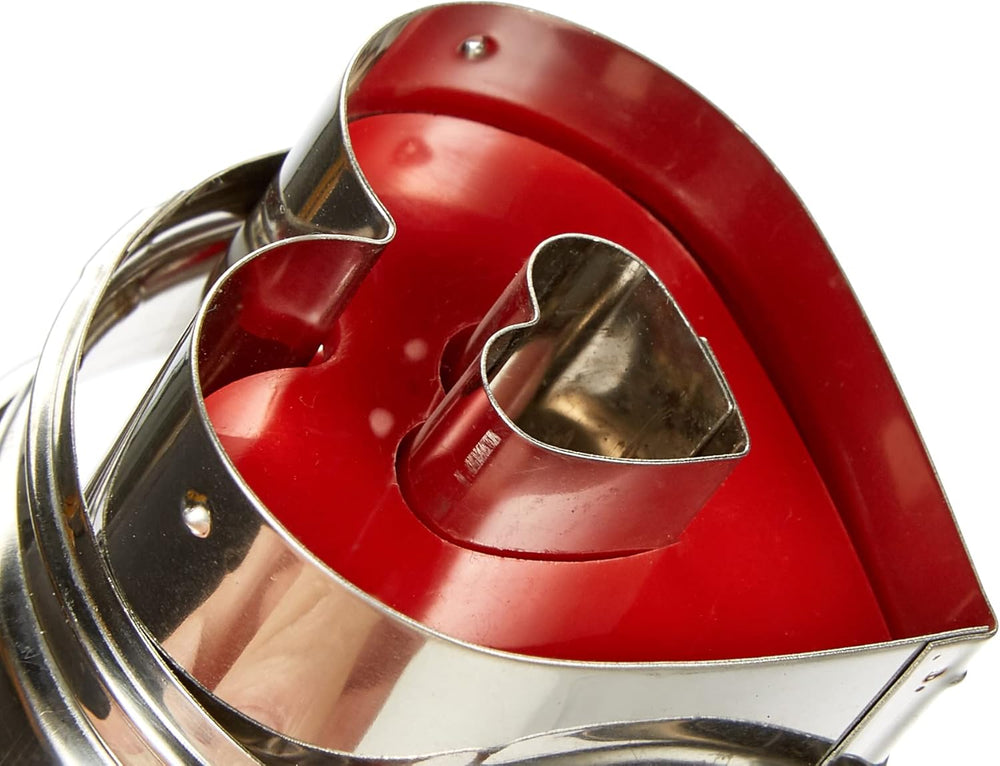 Städter 966353 Formă de biscuiți cu ejector, în formă de inimă, oțel inoxidabil, diametru 4,8 cm, argintiu/roșu, 4,8 x 4,8 x 4,8 cm