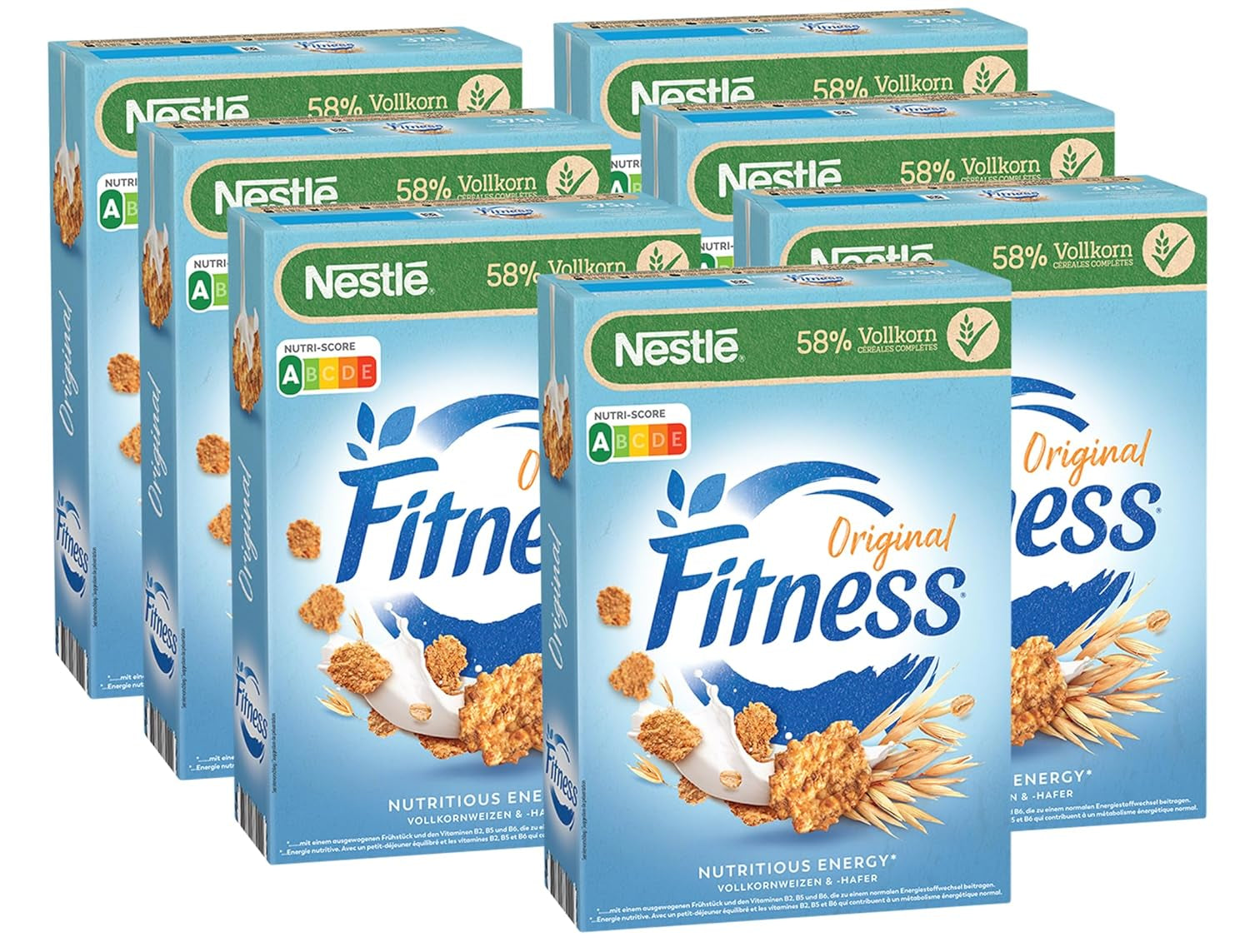 Nestlé Fitness reggeli gabonapelyhek 57% teljes kiőrlésű gabonából, kevesebb cukorból készült reggeli gabonapelyhek B2-, B6-vitaminnal, kalciummal és vassal, 7 csomag (7 x 375 g)