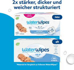 WaterWipes Sensitive+ nedves törlőkendő újszülötteknek és csecsemőknek, 540 db (9 csomag), 3 az 1-ben tisztítás, ápolás, védelem, 99,9% víz, illatmentes