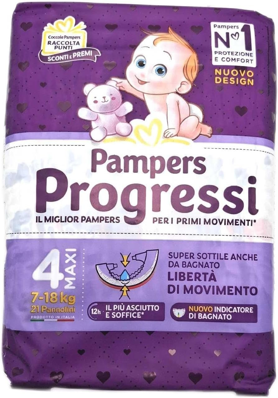 Pampers Progressi Maxi pelenkák + 500 extra ölelkezési pont, 4-es méret (7-18 kg), 126 pelenka (standard méret)