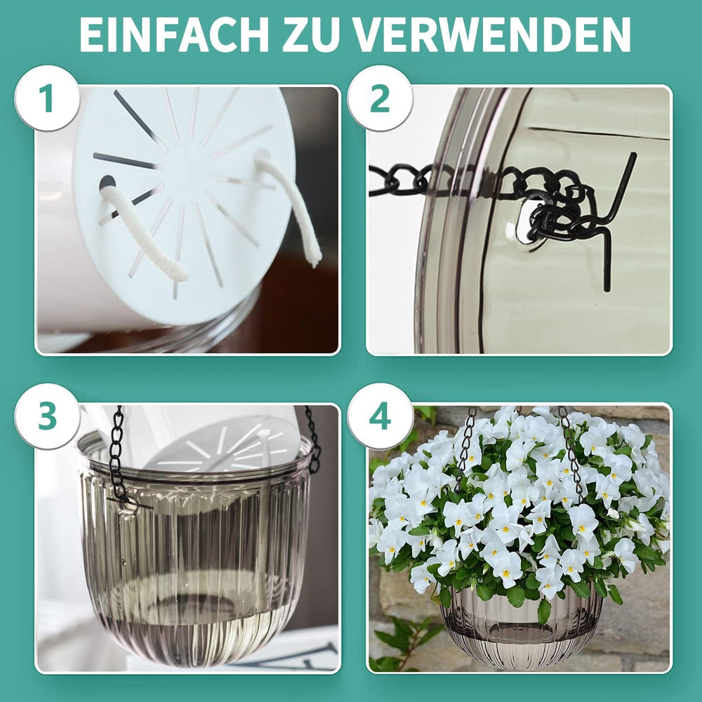 2 db öntöző függő ültetőgép készlet, 16,5 cm-es beltéri függő virágcserép 3 akasztóval és vízelvezető lyukkal beltéri és kültéri használatra, mennyezeti, erkély- és faldekorációhoz (szürke)