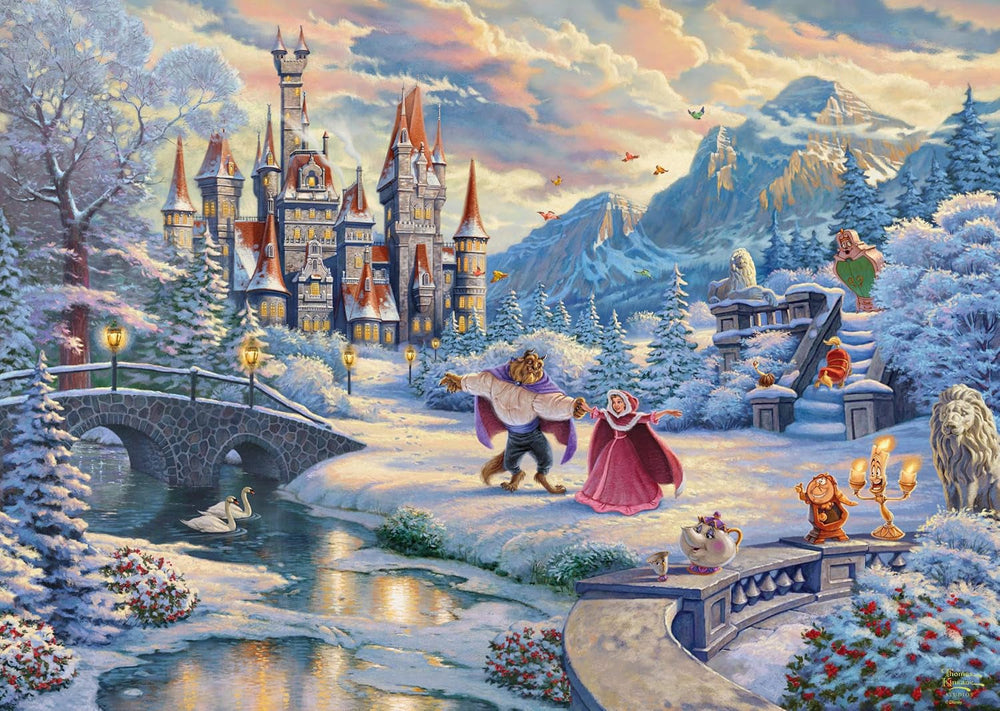 Schmidt Spiele 59671 Thomas Kinkade, Disney, Szépség és a Szörnyeteg, Varázslatos téli este, kirakós 1000 darabos Puzzle Naty Shop