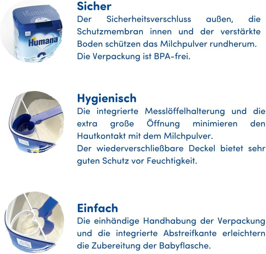 Humana Kindergetränk 1+, ab 1 Jahr, Milchpulver für Kindermilch, nährstoffreiche Milch für Kleinkinder, als gelegentliches Milchgetränk oder zur Mahlzeit, 650 g