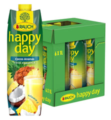 Rauch Happy Day Kókuszos-ananász | Utazás a karibi térségbe | Ananász gyümölcslé és kókuszvíz | 6 x 1 literes, Tetra Prisma Alkoholmentes italok Naty Shop