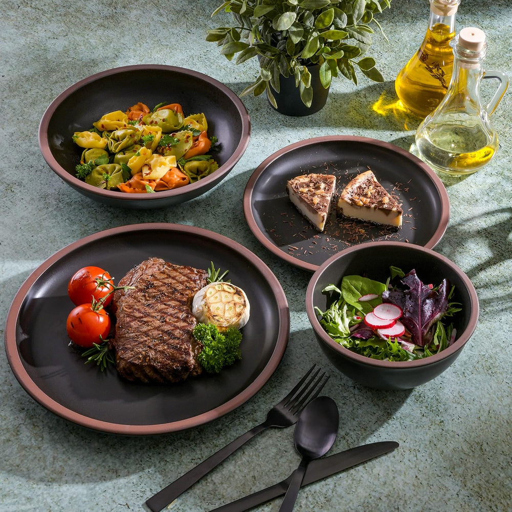 Lagos Coupe Geschirrset, Service für 4 Personen (16 Stück), schwarz