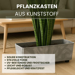 Jardinieră dreptunghiulară LAMELA cu picioare elegante – Ghiveci gri cu aspect de beton, fabricat din plastic robust, 37x17 cm, 6L – Rezistent la intemperii și ușor de curățat – Pentru interior și exterior