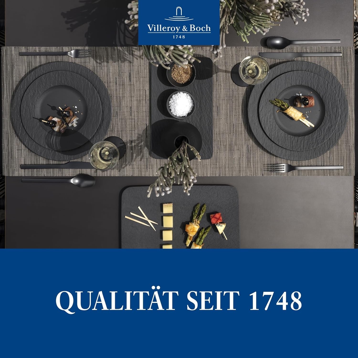 Villeroy & Boch – Manufacture Rock Starter-Set 6 Teilig Schwarz, Spülmaschinenfest, Mikrowellensicher, Geschirr Set Schwarz Matt, Tafelservice, Essgeschirr, Premium Porzellan asztali készletek Naty Shop