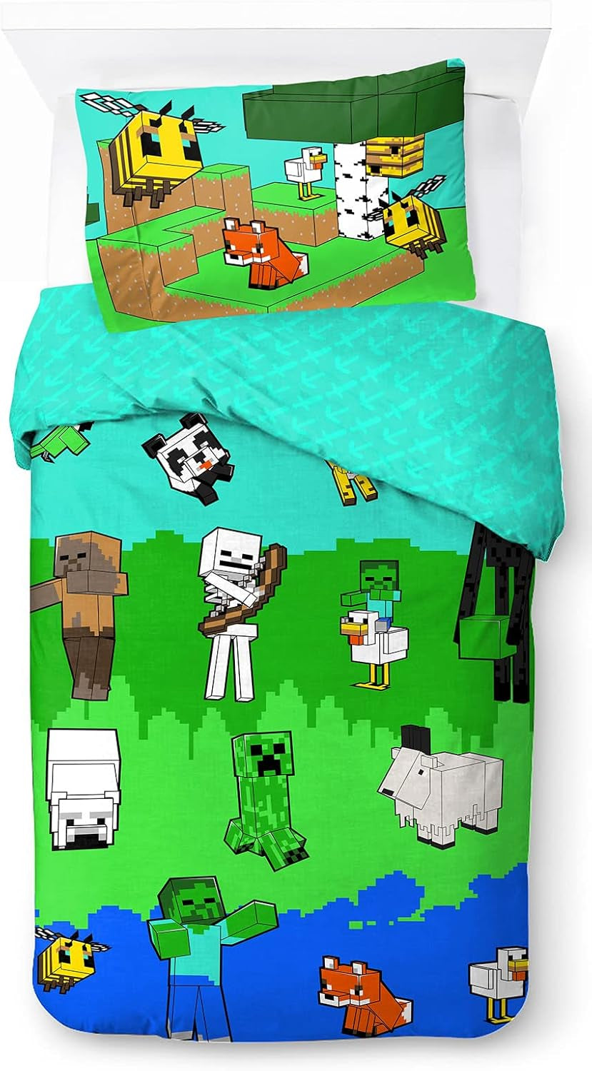 Ágynemű gyerekeknek, unisex, hercegnők és szuperhősök, 100% pamut Ágynemű - gyermek Naty Shop Multicolor - Minecraft 135X200/50X70 (2 db)