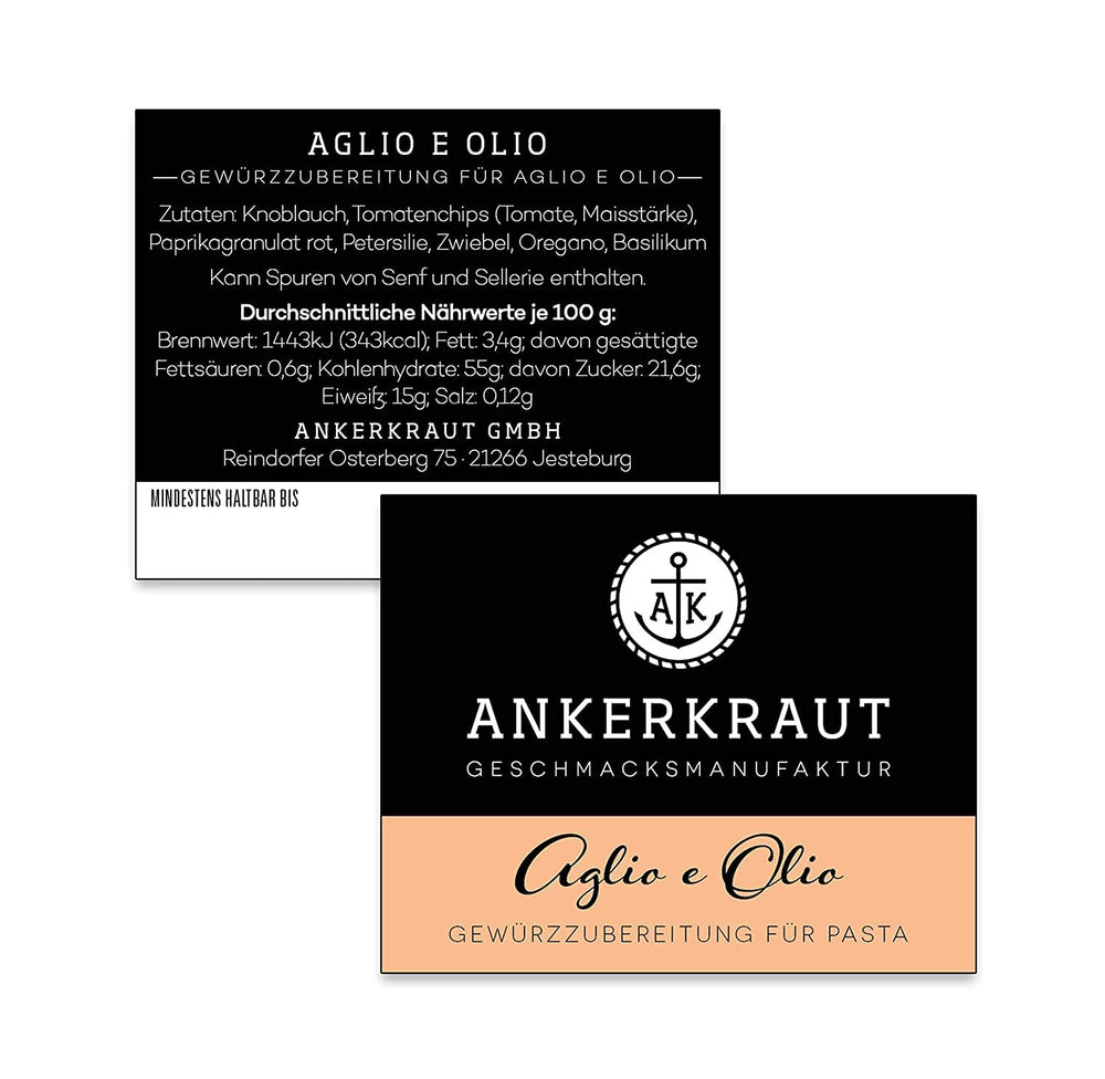 Ankerkraut Aglio e Olio, olasz Gewürzmischung tésztához és klasszikus spagettitésztához, 120 g aromás zacskóban