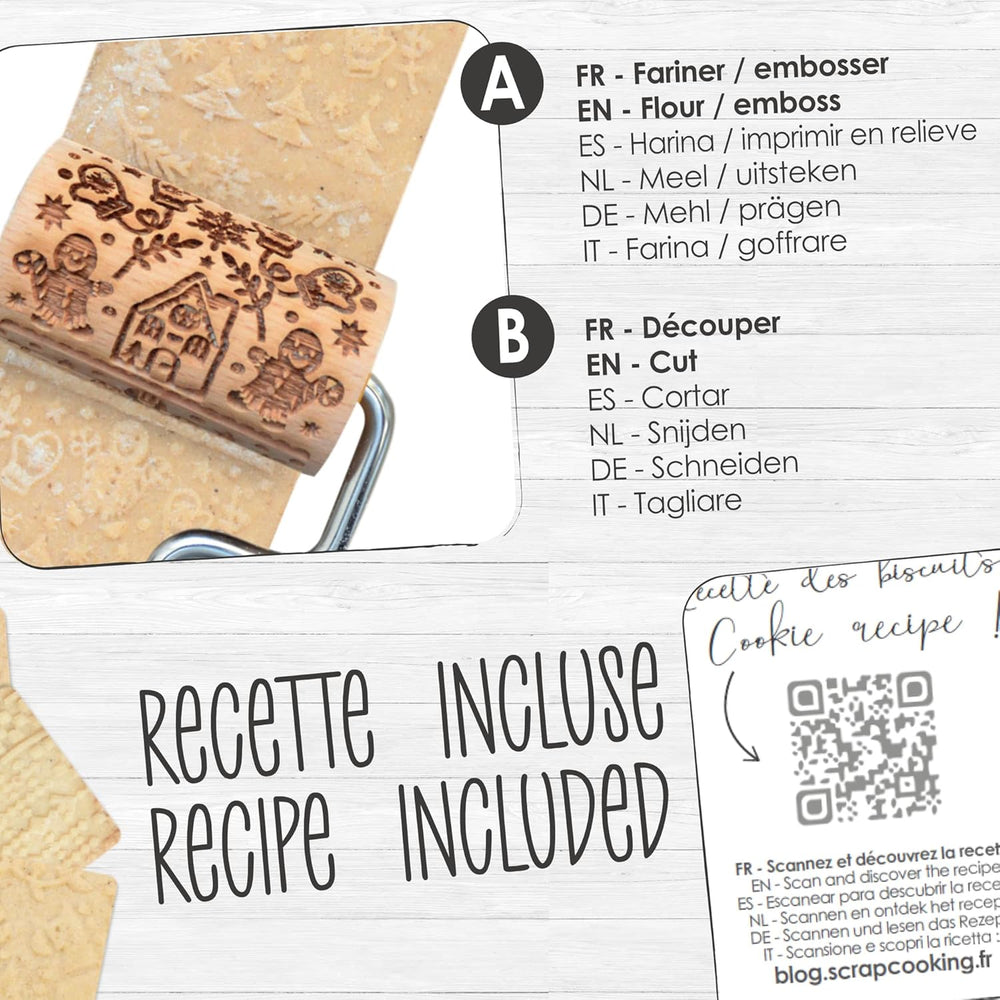 ScrapCooking 3798 karácsonyi süti tekercskészlet – 3 Mini-Gebäckrollen aus Holz mit Motiven – Dekos mit Prägung – Form für Kekse, Sandgestrahlt, Kekse