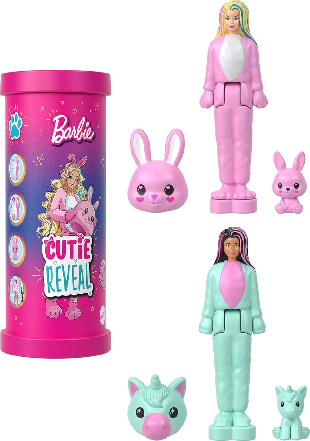 Păpuși Barbie Mini BarbieLand Reveal, set de 5 piese, păpuși cu o înălțime de aproximativ 4 cm, cu surpriză la despachetare, diverse dezvăluiri (stilurile pot varia), JCB27