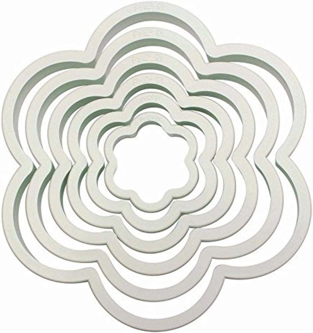 6 buc. decupaje din plastic FLOWER pentru glazură, fondant, decorațiuni tort cu zahăr, 11,5 x 1 x 11,5 cm, fildeș