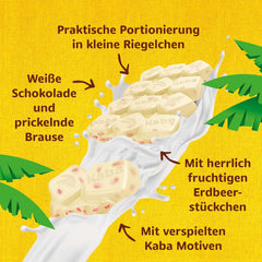 Kaba fehér csokoládé eper ízzel és pezsgő cukorkák, csokoládé szelet, szelet 85 g, fehér csokoládé eper gyümölcsízzel és pezsgő cukorka Kaba eredeti ízével (3 db-os csomag)