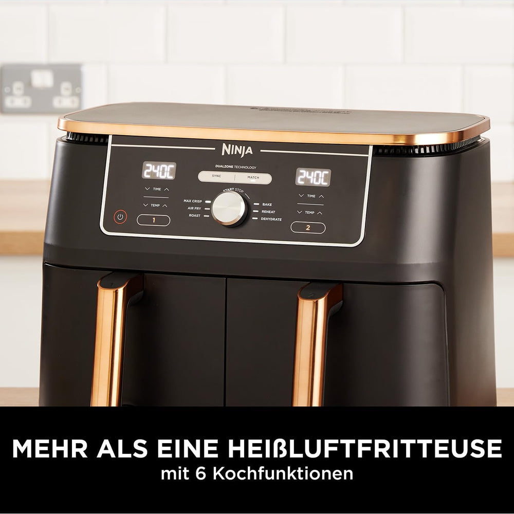 Ninja Foodi AF400EUCP MAX kétzónás légfrissítő, 9,5 literes Airfryer, 2 rekeszes, fogóval, tapadásmentes bevonattal, háztartási gépekkel Naty Shop
