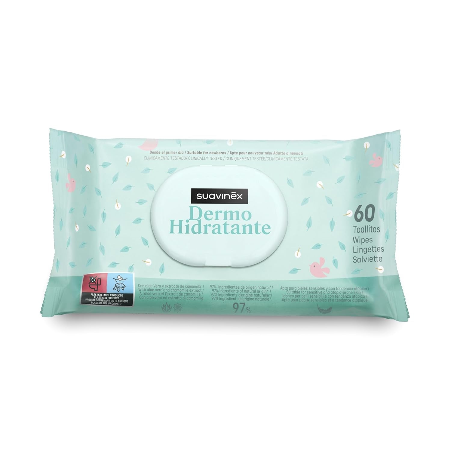 Suavinex, pachet de 14 a câte 60 de șervețele umede pentru bebeluși (840 de șervețele în total), hidratante, potrivite pentru tenul atopic, 95% ingrediente naturale