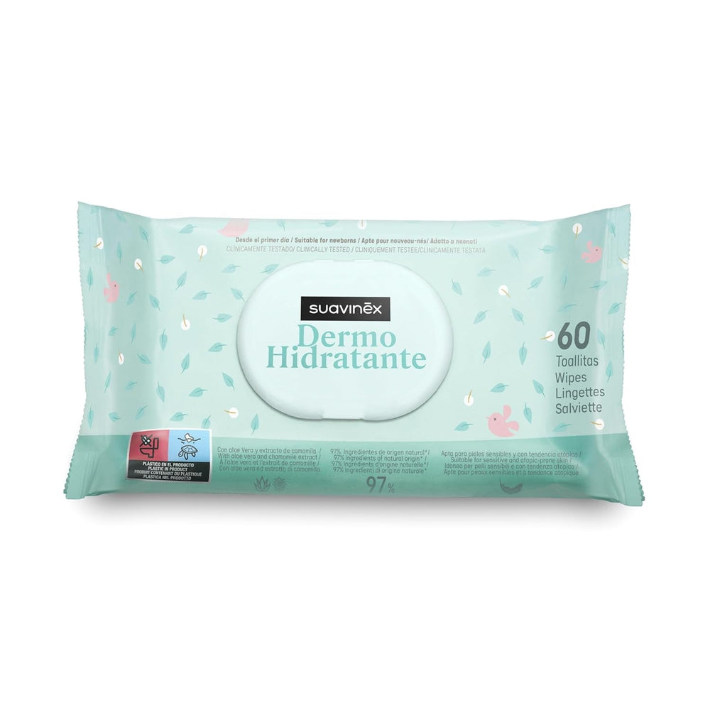 Suavinex, pachet de 14 a câte 60 de șervețele umede pentru bebeluși (840 de șervețele în total), hidratante, potrivite pentru tenul atopic, 95% ingrediente naturale