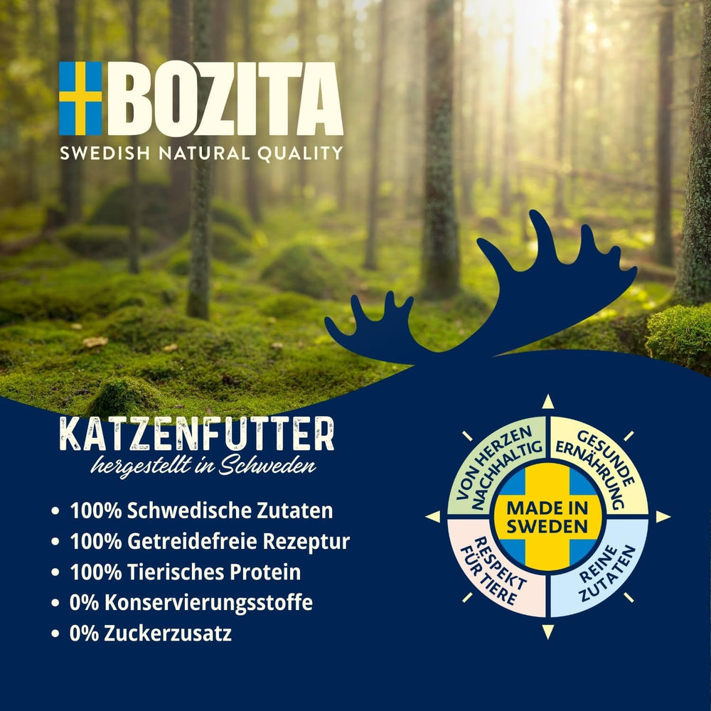 Bozita Pouch Hrană Umedă cu Bucăți în Sos și Curcan - 12 Pliculețe Porționate x 85g Hrană Fără Cereale și Fără Grâu pentru Pisici - Hrană Umedă pentru Pisici Adulte cu 8,5% Proteine și 4,5% Grăsimi