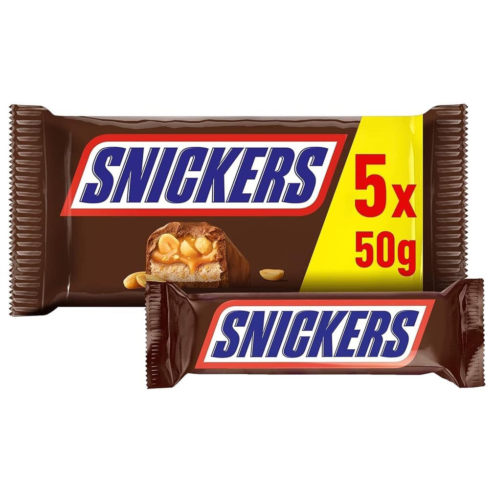 Snickers csokoládészelet mogyorós karamell 5 szeletcsomag | Snack foci | (1 x 5 x 50 g)