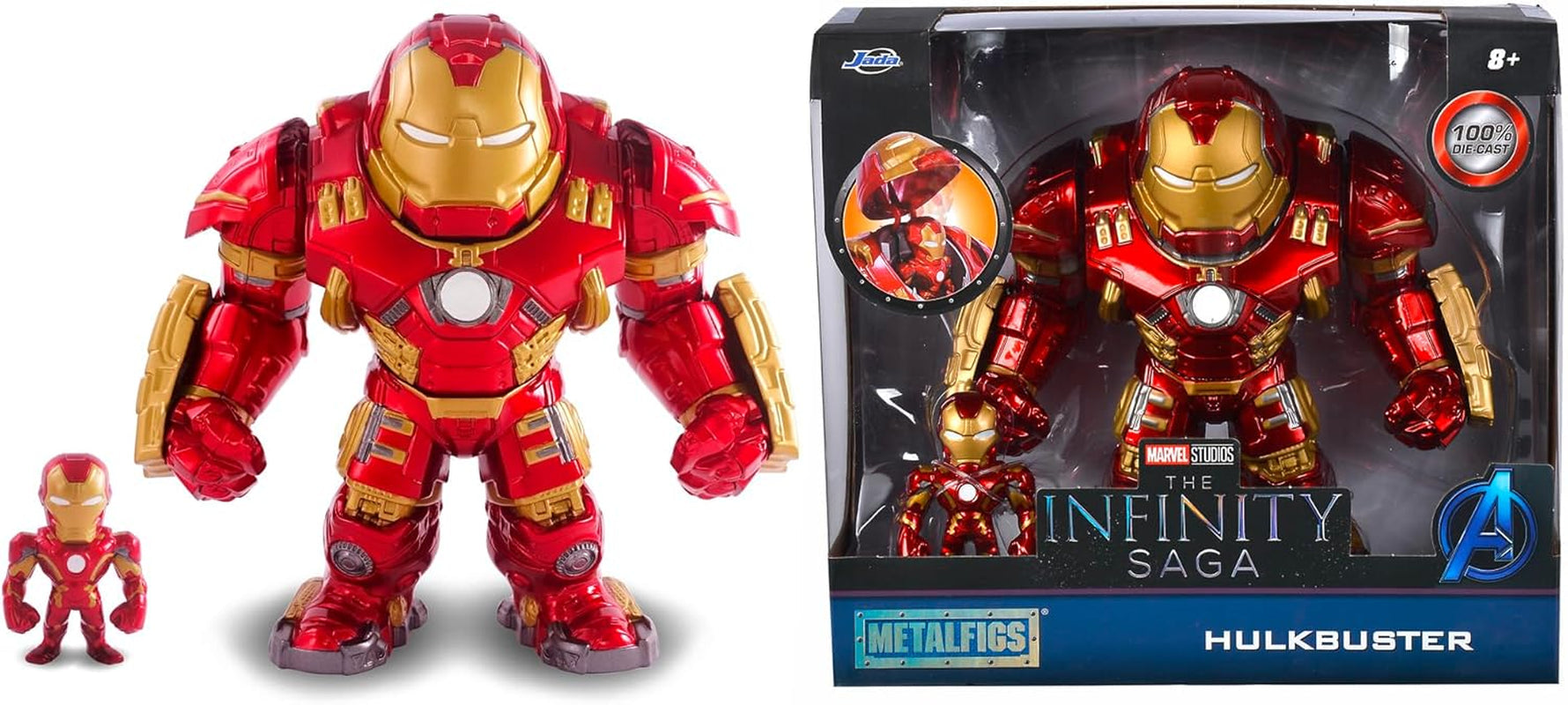 Jada Toys Marvel Figure Hulkbuster & Ironman, nyitott és zárt sisak, gyűjthető figurák, készlet, öntvény, piros, méret: 6 hüvelykes Hulkbuster és 2 hüvelykes Ironman akciófigurák Naty Shop