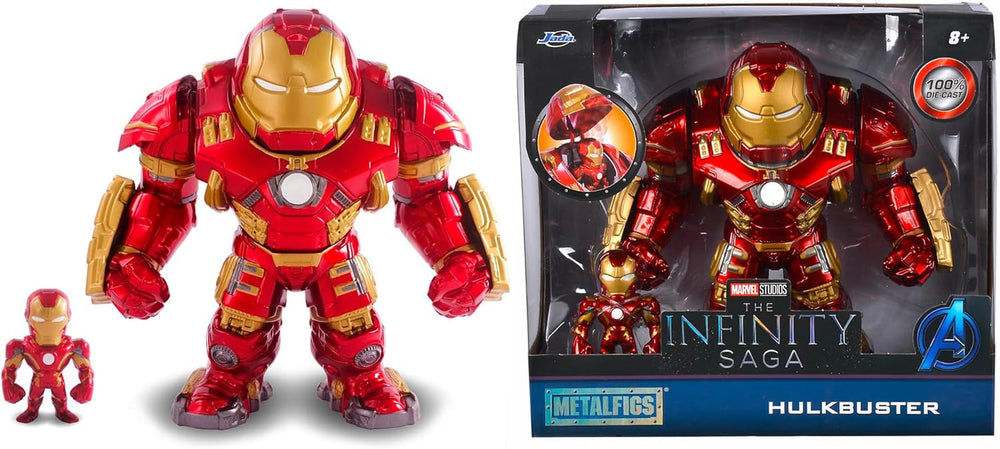 Jada Toys Marvel Figure Hulkbuster & Ironman, nyitott és zárt sisak, gyűjthető figurák, készlet, öntvény, piros, méret: 6 hüvelykes Hulkbuster és 2 hüvelykes Ironman akciófigurák Naty Shop