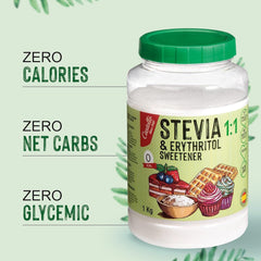 Stevia + Erythrit 1:1 Süßstoff | 1G = 1G Zucker | 100% Natürlicher Zuckerersatz - 0 Kalorien - 0 Glykämischer Index - Keto Und Paleo - 0 Netto-Kohlenhydrate - Kein GVO - Castello since 1907-1 Kg Indulcitori Naty Shop
