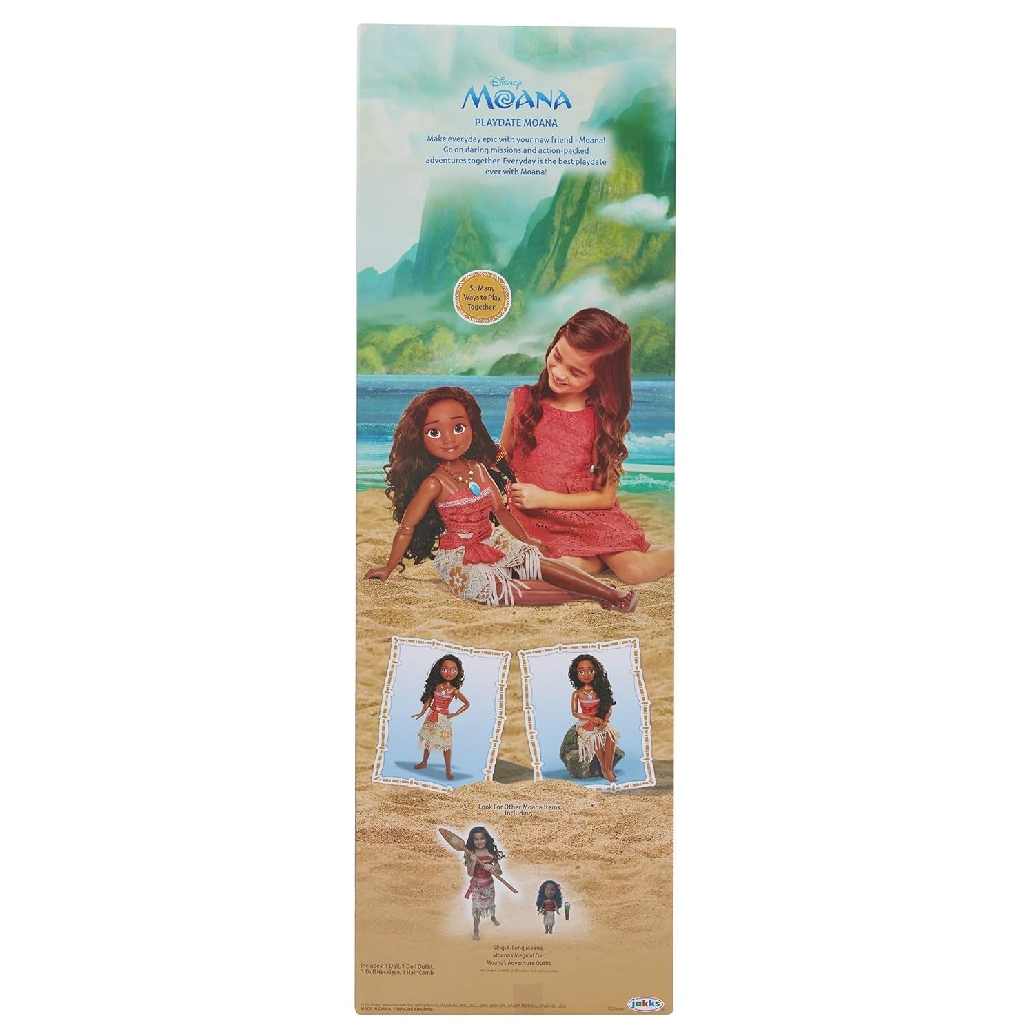 Disney Princess Moana 80 cm Play Doll by Jakks Pacific Mozgatható baba kefével, hogy fésülje hullámos fürtjeit Film ihlette ruha Levehető medál nyaklánc babák Naty Shop