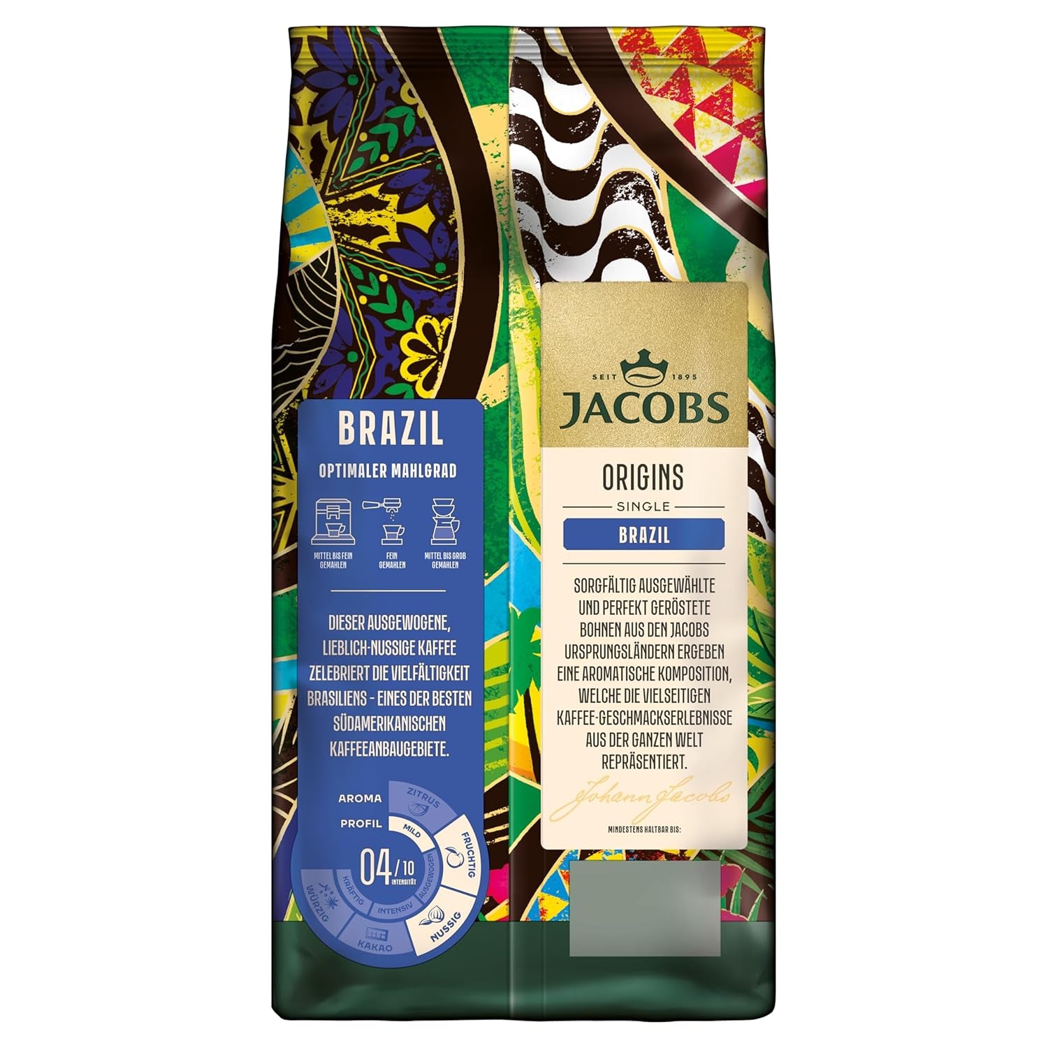 Jacobs Kaffeebohnen Origins Brazil, mild-nussiger Geschmack aus Brasilien, geröstet in Bremen, Intensität 4/10, Kaffee ganze Bohnen, 1 kg