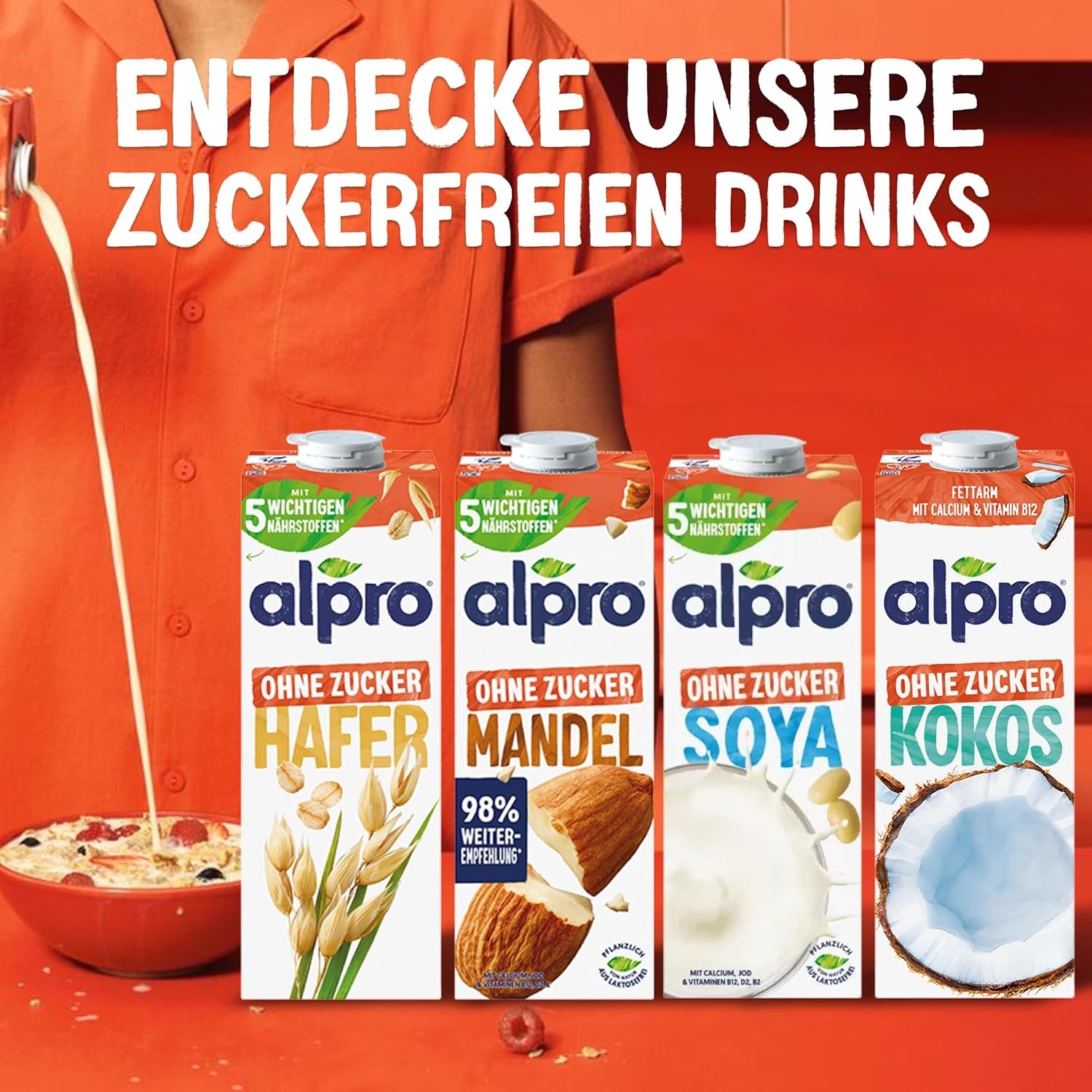 Alpro Haferdrink ohne Zucker – Milchalternative auf Haferbasis – Vegán és laktózefrei – Gazdag Ballaststoffen, Kalcium és Vitamin – 8 x 1 L