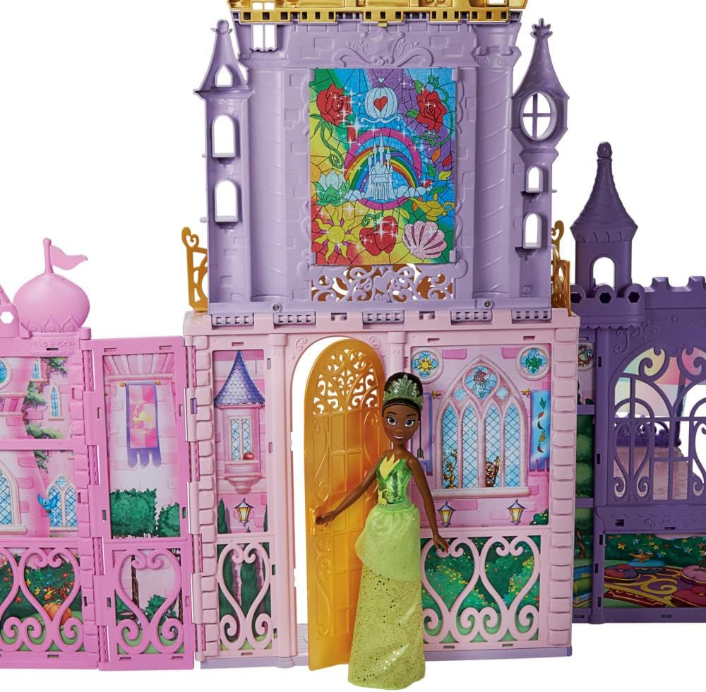 Castelul festiv al prințesei Disney pentru deplasare, casă de păpuși pliabilă cu mobilier și accesorii, pentru fete de la 3 ani Casute de papusi Naty Shop