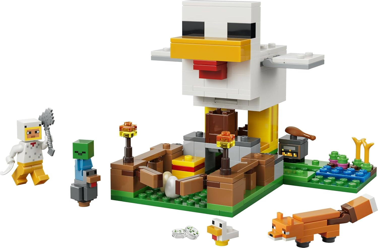 LEGO Minecraft Hühnerfarm - Spielzeug zum Bauen mit Hühner Fan Minifigur, Baby Zombie és Fuchs Figuren - Set mit Minecraft Figur - Gamer Geschenk für Jungen und Mädchen ab 7 Jahren - 21585