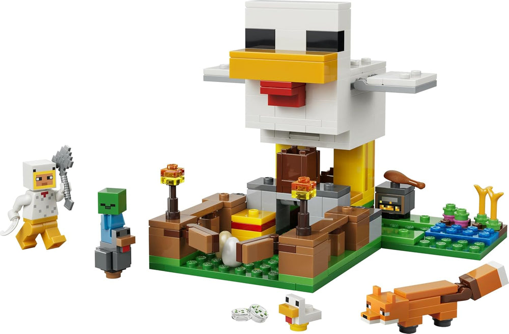 LEGO Minecraft Hühnerfarm - Spielzeug zum Bauen mit Hühner Fan Minifigur, Baby Zombie és Fuchs Figuren - Set mit Minecraft Figur - Gamer Geschenk für Jungen und Mädchen ab 7 Jahren - 21585