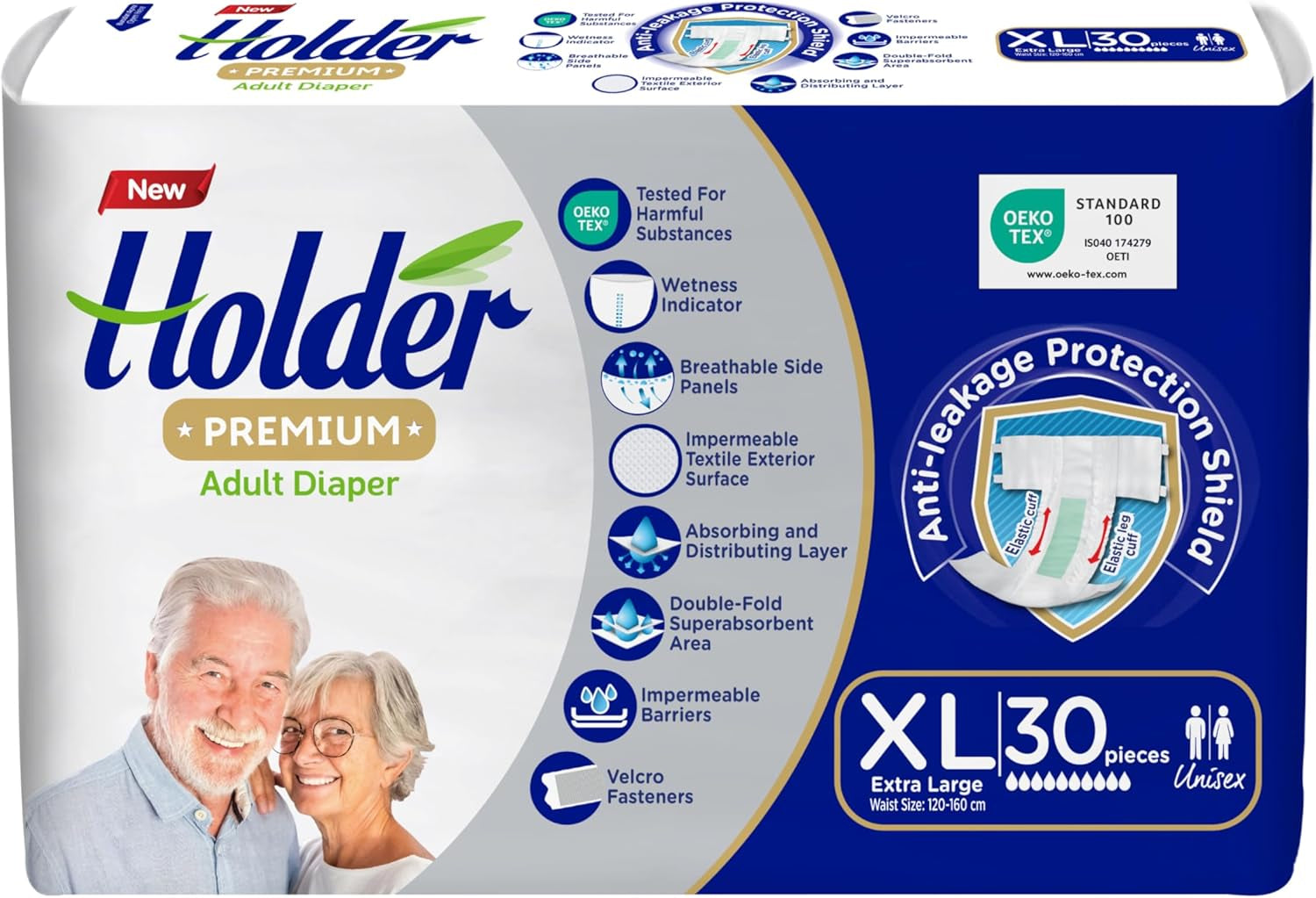 Felnőtt uniszex eldobható pelenkák vízálló nedvszívó elasztikus oldalsó lélegző szuper nedvszívó kétrétegű nedvességjelző 5 csillagos bőrgyógyászati ​​védőközeg