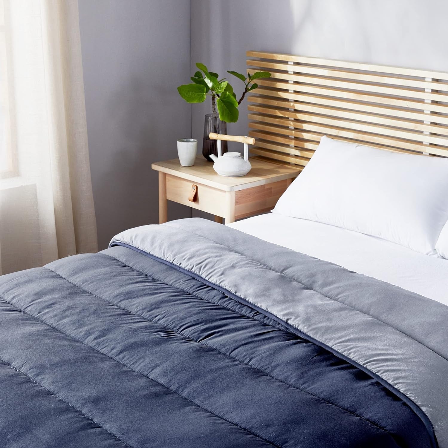 Pikolin Home - Kifordítható paplan 300 G - Nordic kéttónusú töltet - Ágyhoz 90 - kényelmes, meleg, légáteresztő, sötétkék, 135 X 200 cm Paplanok és paplanok Naty Shop