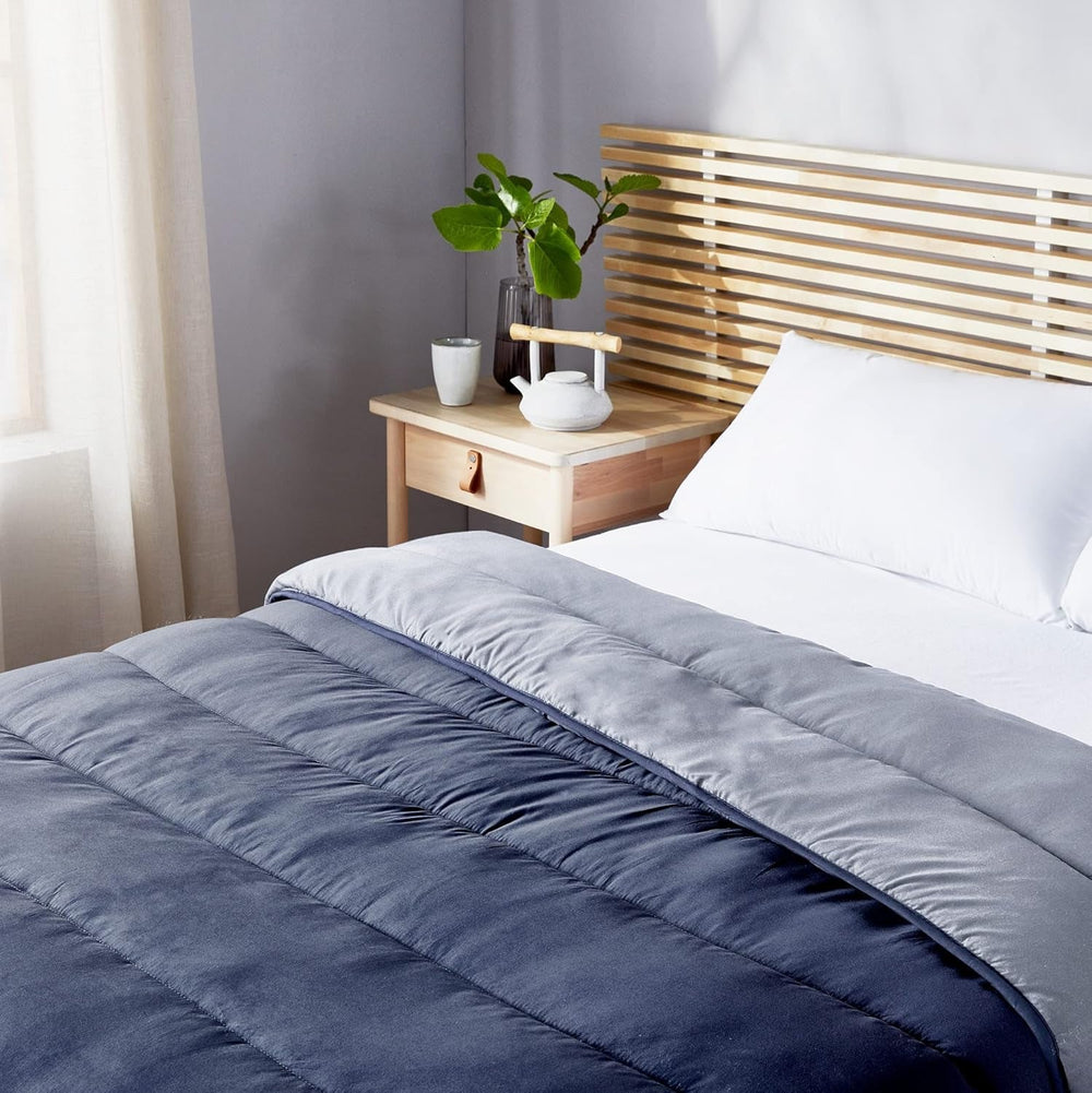 Pikolin Home - Kifordítható paplan 300 G - Nordic kéttónusú töltet - Ágyhoz 90 - kényelmes, meleg, légáteresztő, sötétkék, 135 X 200 cm Paplanok és paplanok Naty Shop