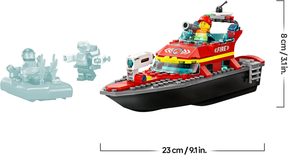LEGO 60373 City Feuerwehrboot, Spielzeug, das im Wasser wimmt, mit Rennboot, 3 Minifiguren und Jetpack, Feuerwehr-Boot-Spielzeug Geschenkide für Jungen und Mädchen ab 5 Jahren